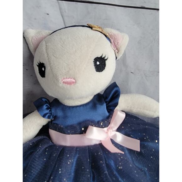 H&M Ballerina Kitty Cat In Navy Blue Gold Sparkly Dress Stuffed Animal Plush 8” - Picture 3 of 7